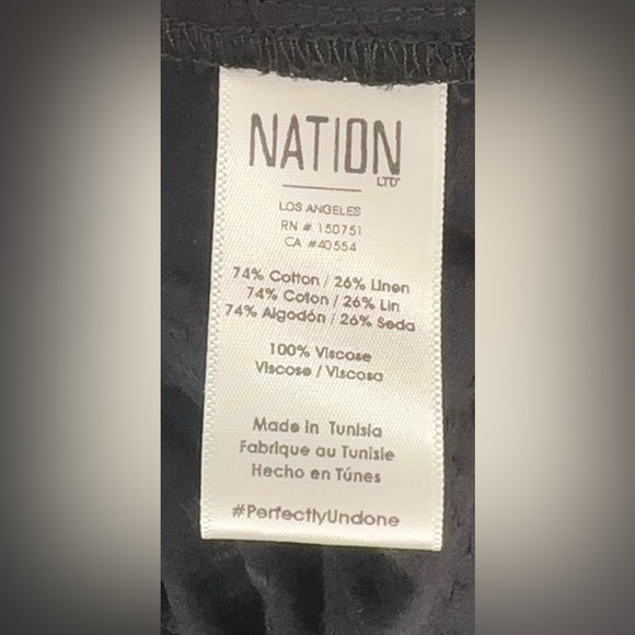 Nation LTD Black Rooshed Cotton/Linen Dress with side slit and pockets Size M - Picture 15 of 15